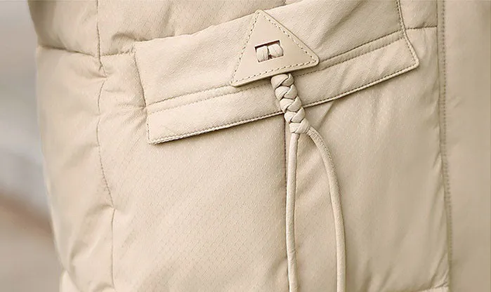 Windproof Full-Zip Water-Resistant Puffer Jacket for Women