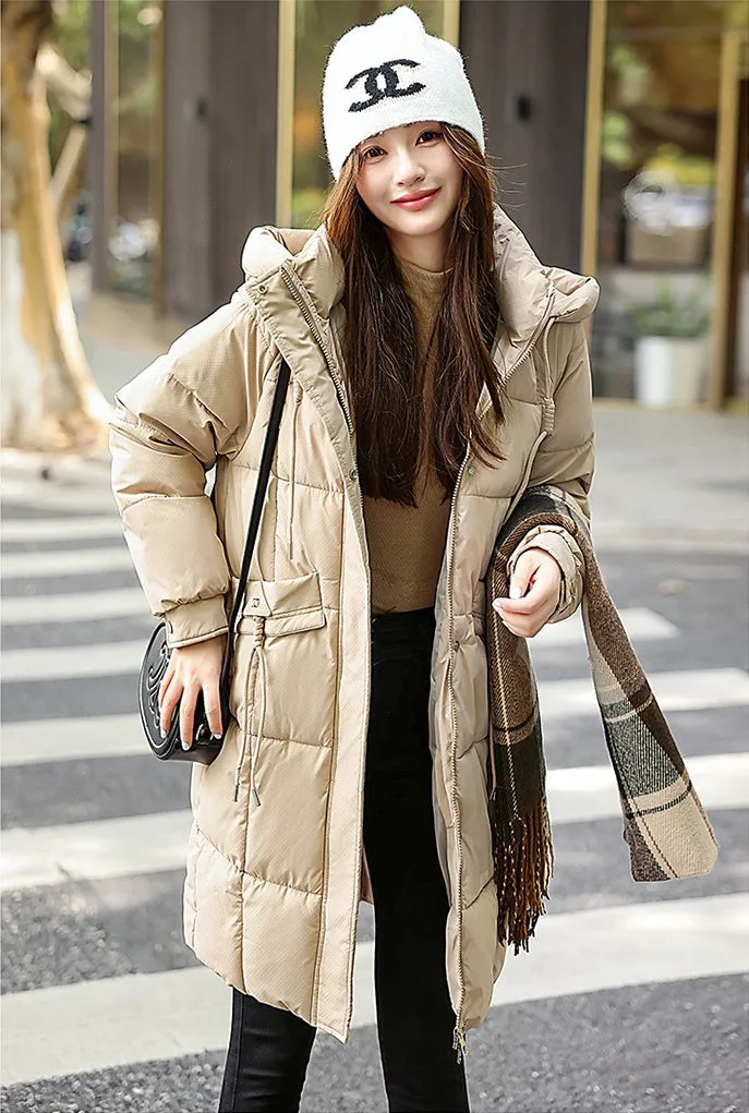 Windproof Full-Zip Water-Resistant Puffer Jacket for Women