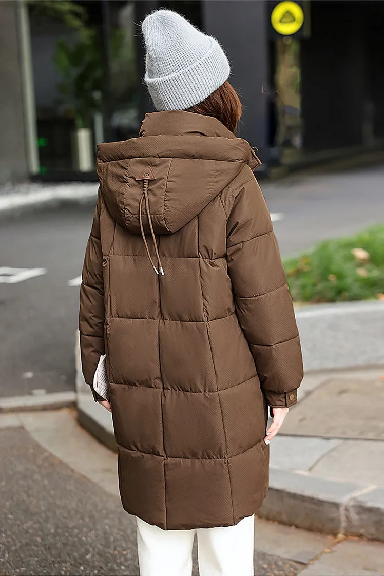 Windproof Full-Zip Water-Resistant Puffer Jacket for Women