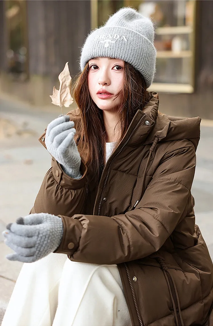 Windproof Full-Zip Water-Resistant Puffer Jacket for Women