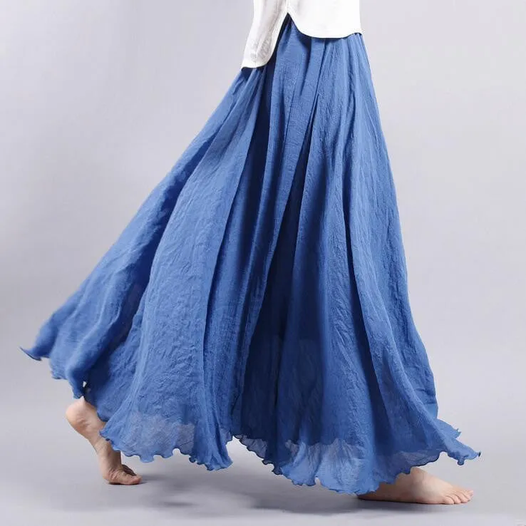 Women Linen Cotton Long Skirts Elastic Waist Pleated Literary style Vintage Skirts