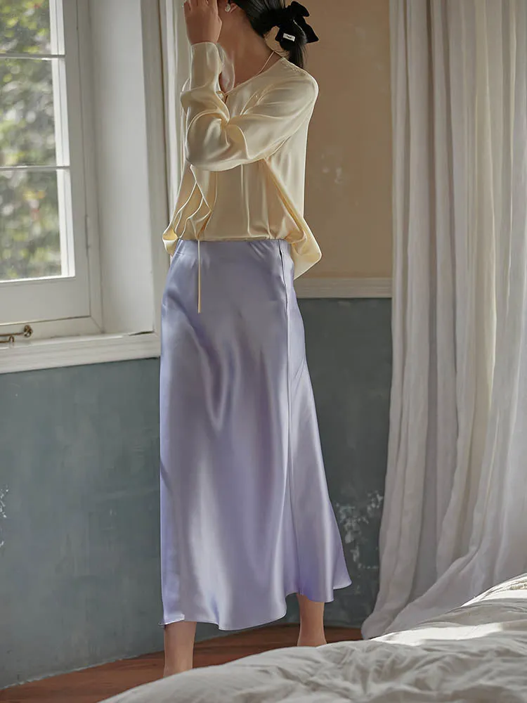 Women Skirts Korean Fashion Silk A-line Skirt  Long Summer Skirts