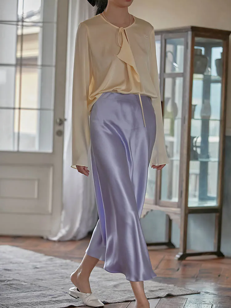 Women Skirts Korean Fashion Silk A-line Skirt  Long Summer Skirts