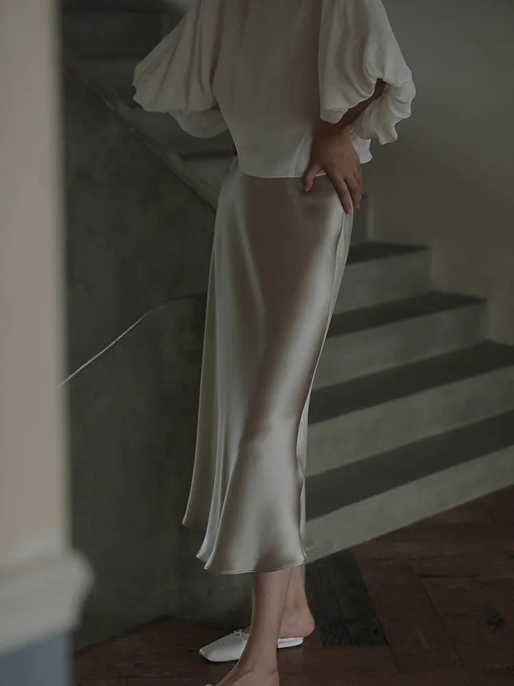 Women Skirts Korean Fashion Silk A-line Skirt  Long Summer Skirts