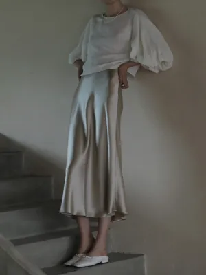 Women Skirts Korean Fashion Silk A-line Skirt  Long Summer Skirts