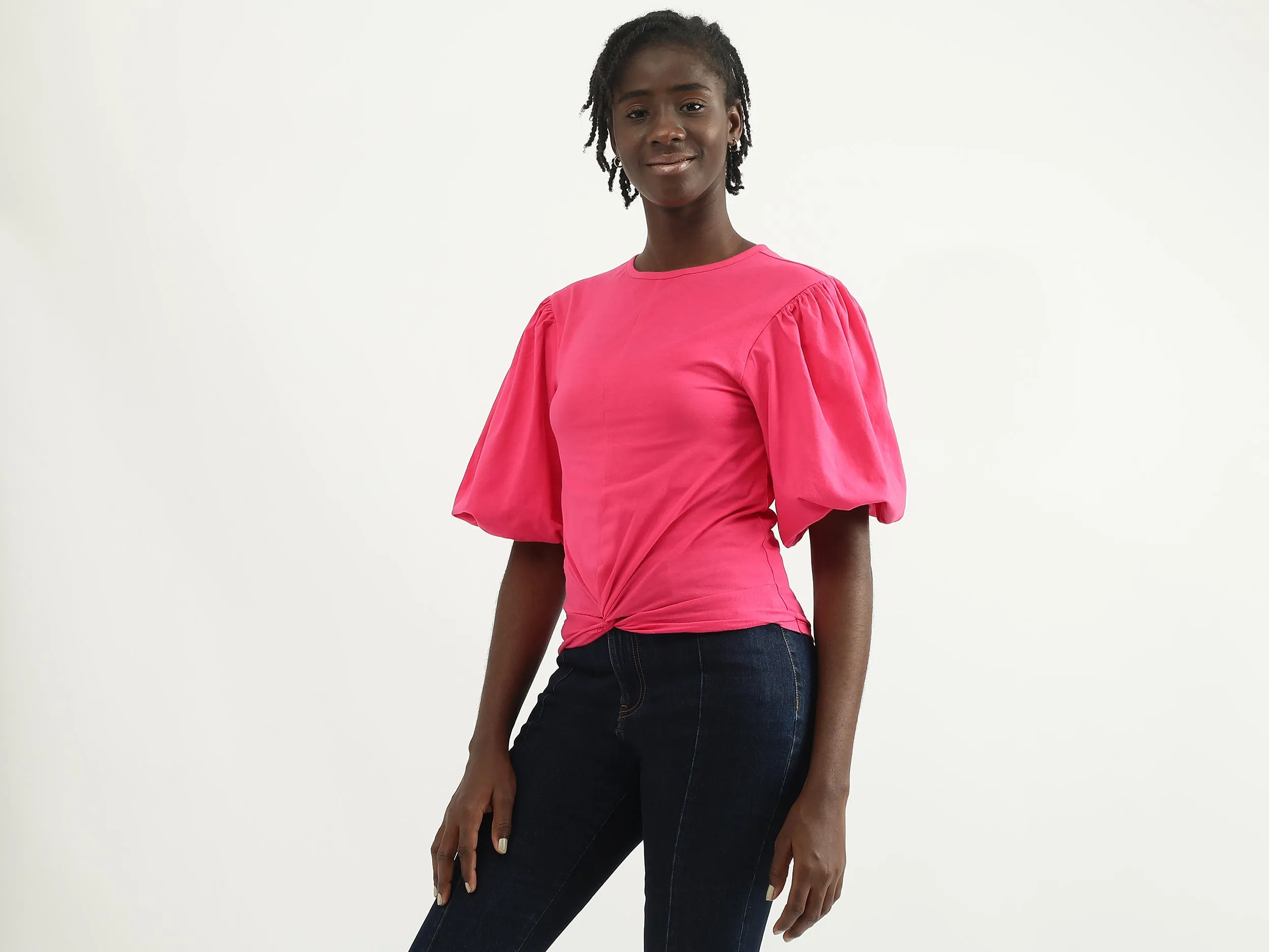 Women Solid Round Neck Top