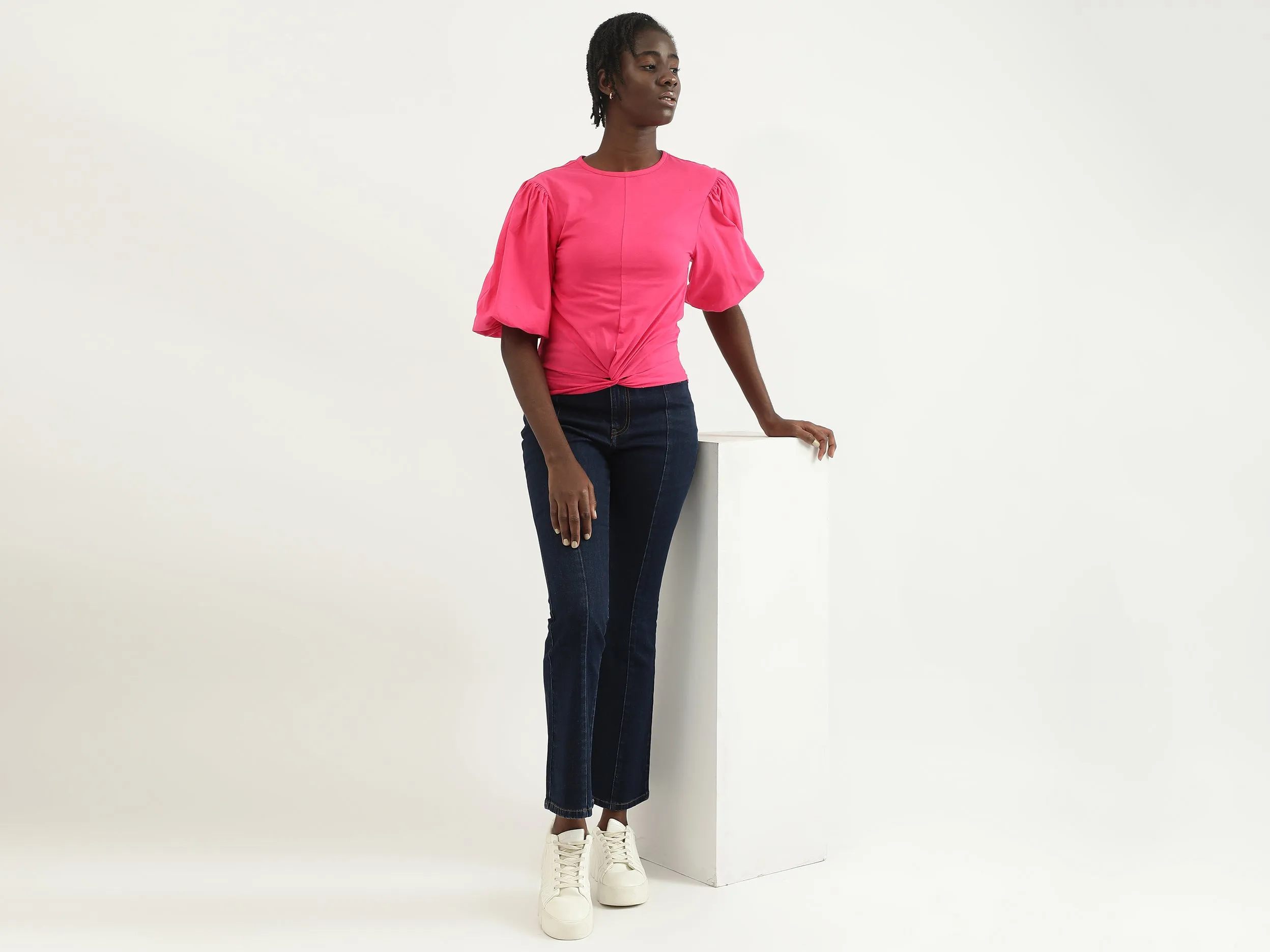 Women Solid Round Neck Top