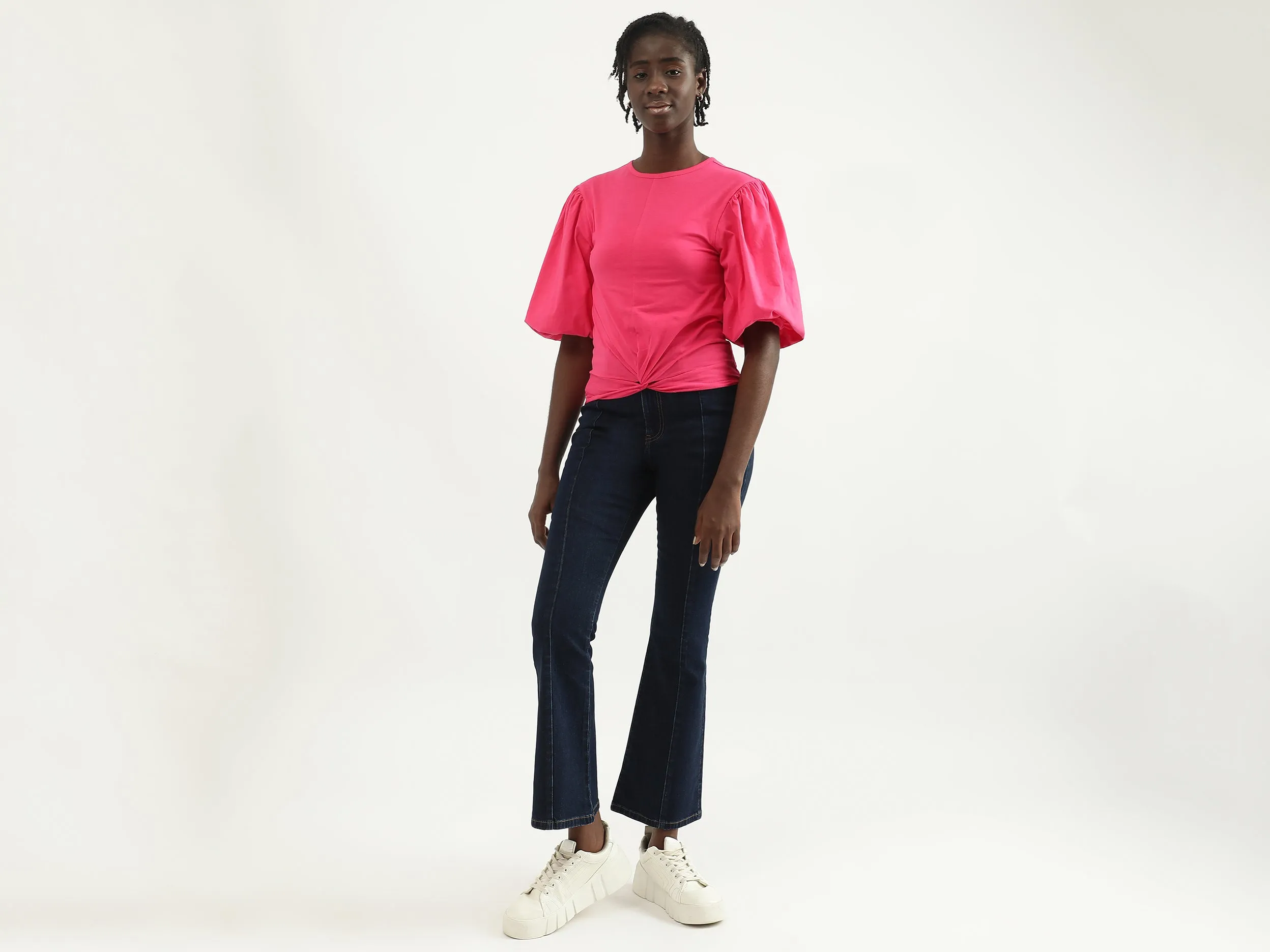 Women Solid Round Neck Top