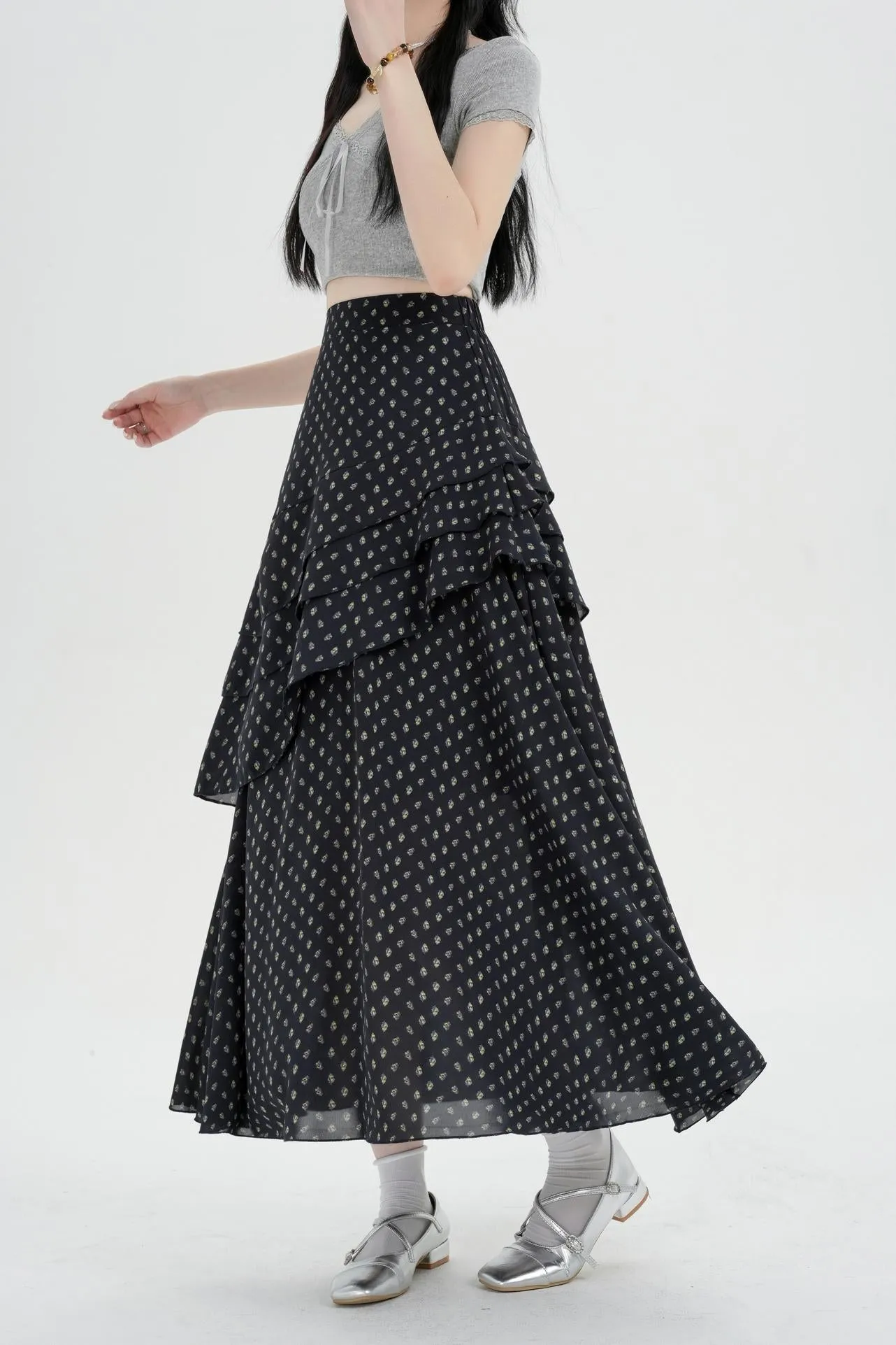Women's A-line Maxi Skirt Featuring Unique Floral Print