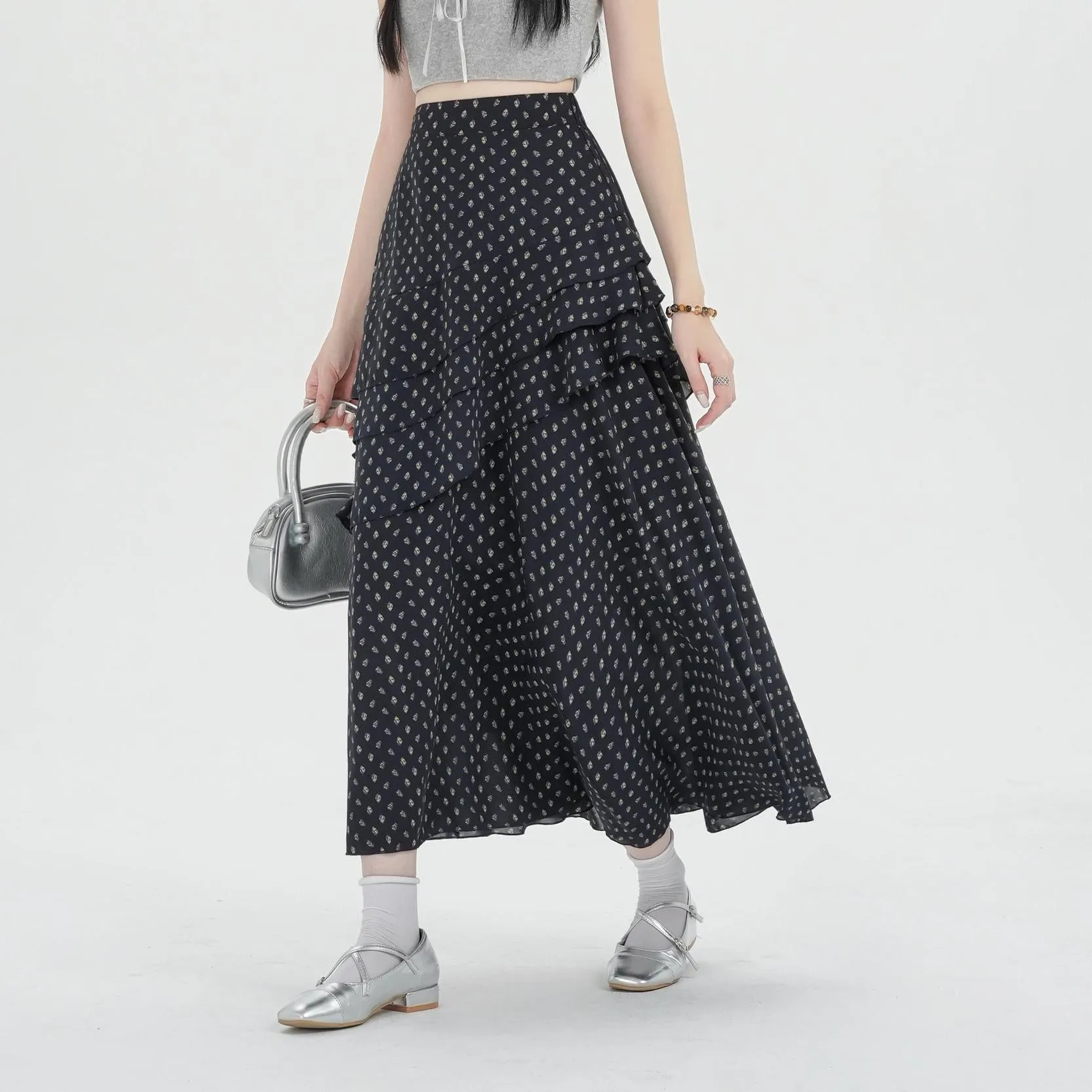 Women's A-line Maxi Skirt Featuring Unique Floral Print