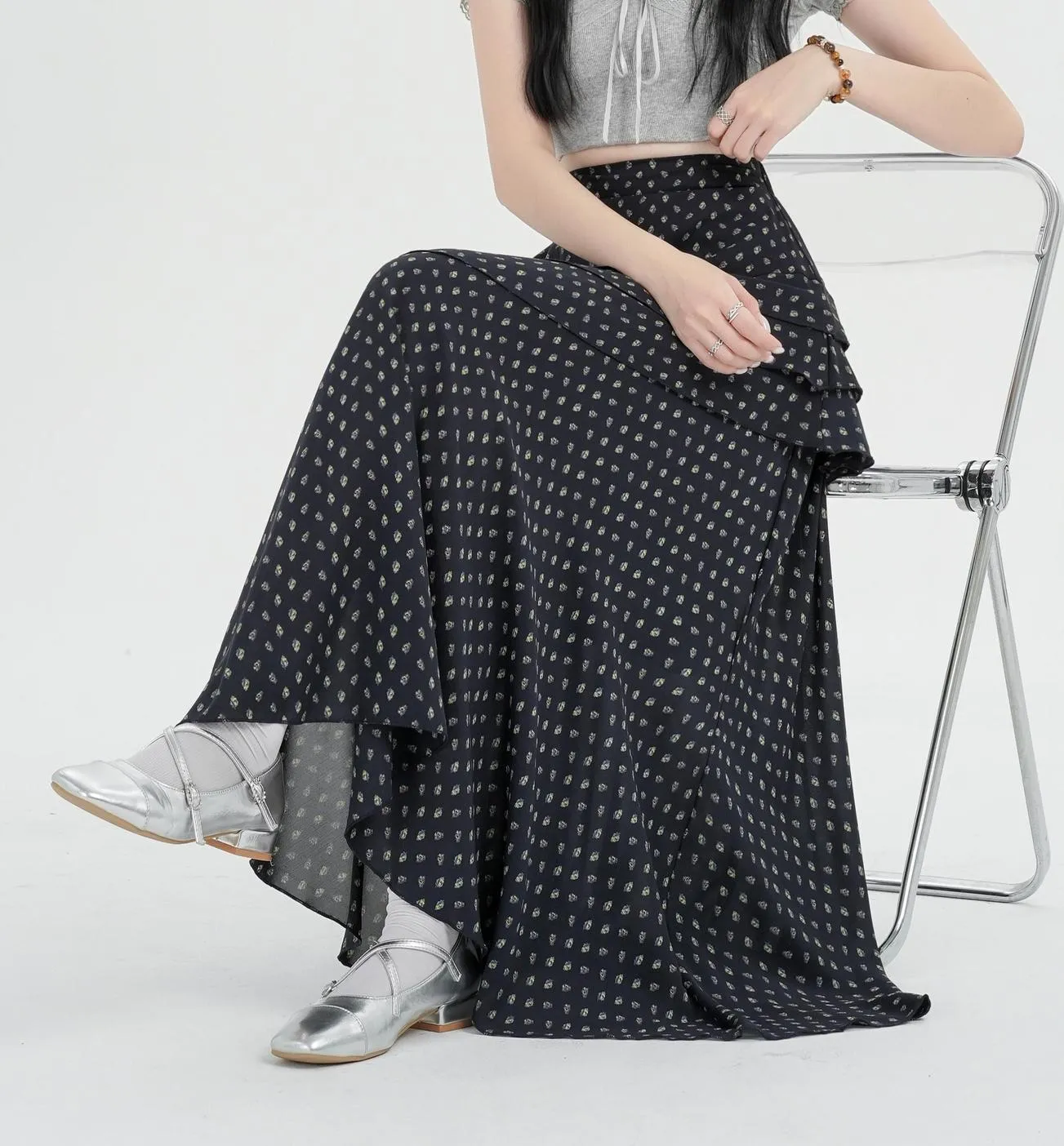 Women's A-line Maxi Skirt Featuring Unique Floral Print