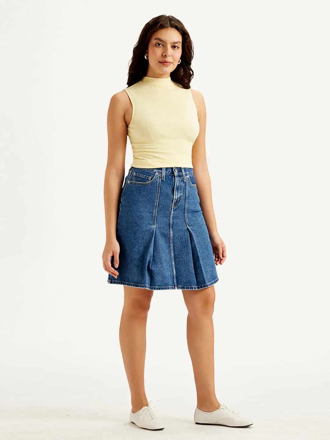 Women's High Rise Blue A-Line Skirt