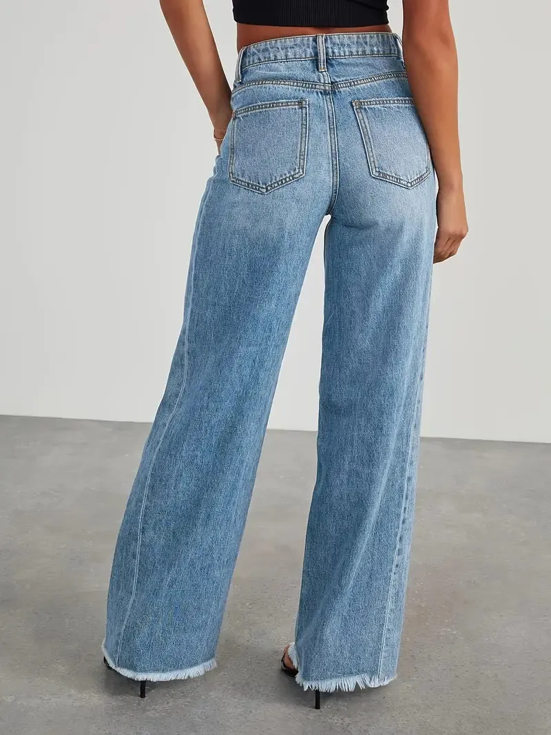 Women's High-Waisted Wide Leg Jeans | Baggy Stretch Denim with Pockets