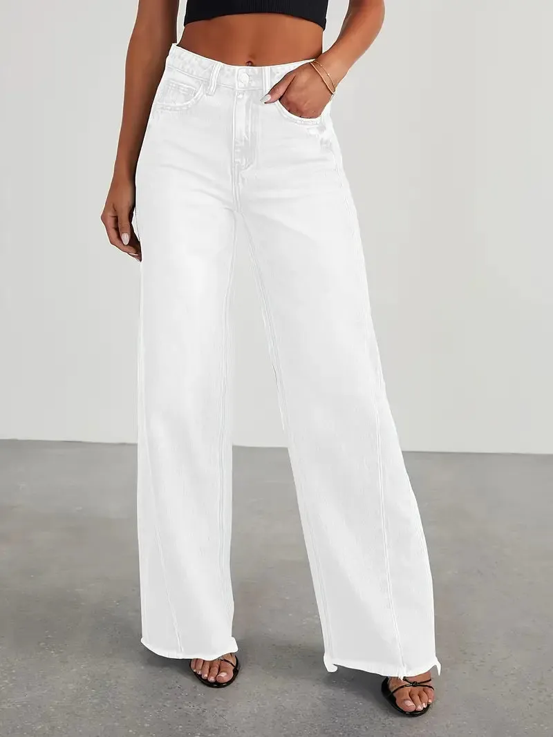 Women's High-Waisted Wide Leg Jeans | Baggy Stretch Denim with Pockets