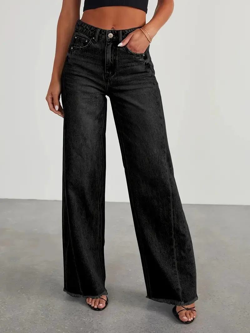 Women's High-Waisted Wide Leg Jeans | Baggy Stretch Denim with Pockets