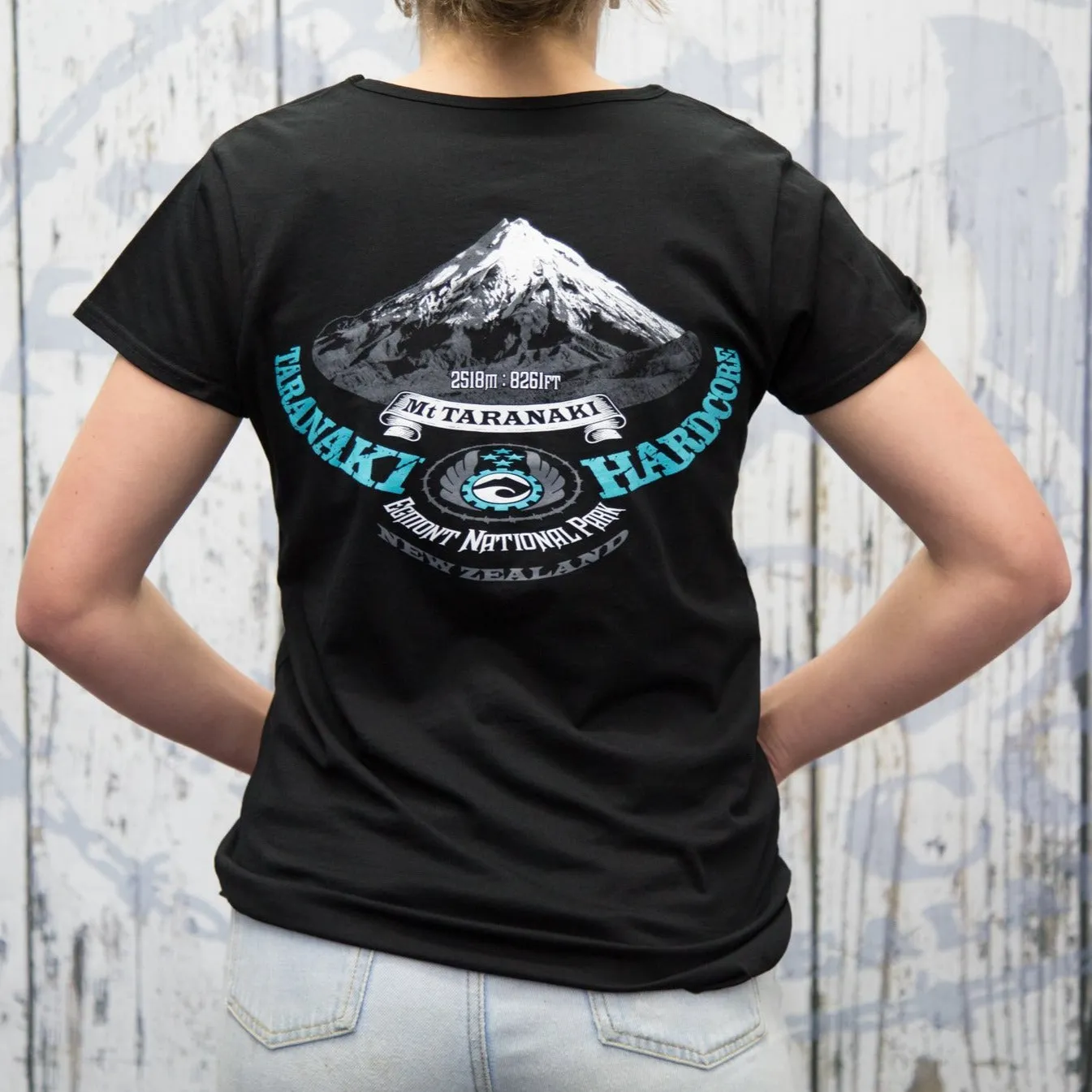 Womens Mountain T-Shirt - Black/Teal