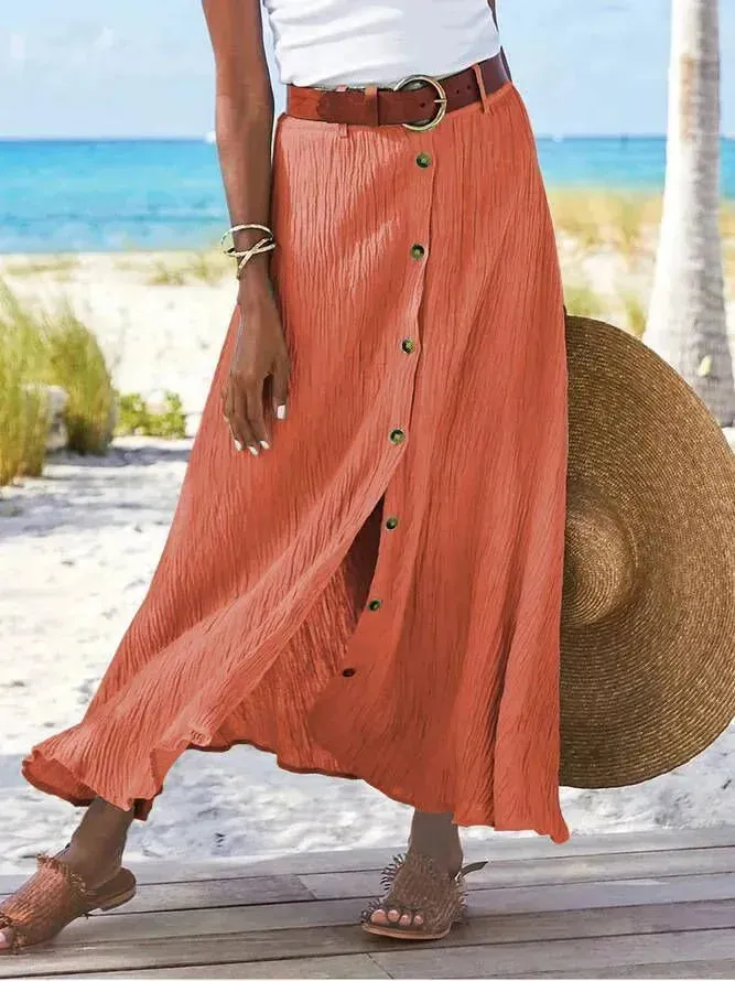 Women's summer Fashion Cotton Linen A-Line Hip Mid Waist Long maxi Skirt
