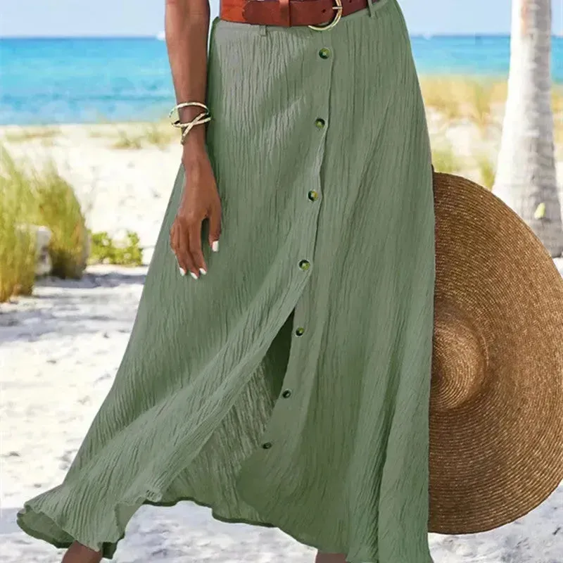 Women's summer Fashion Cotton Linen A-Line Hip Mid Waist Long maxi Skirt