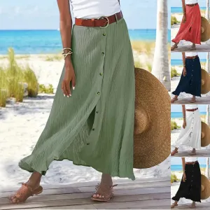 Women's summer Fashion Cotton Linen A-Line Hip Mid Waist Long maxi Skirt