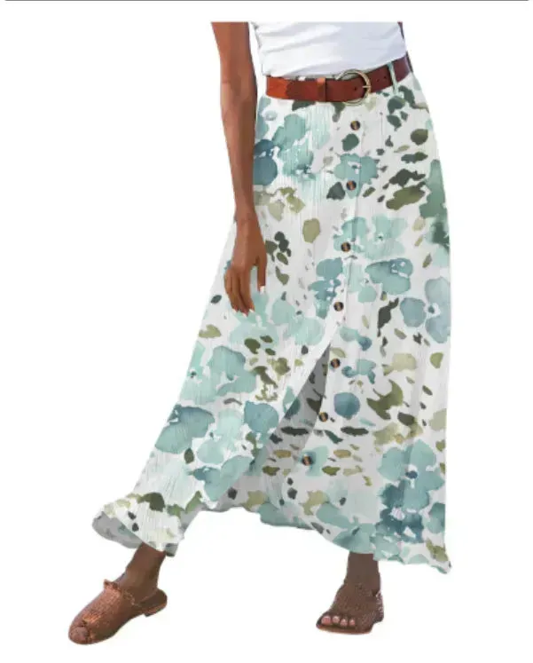 Women's summer Fashion Cotton Linen A-Line Hip Mid Waist Long maxi Skirt