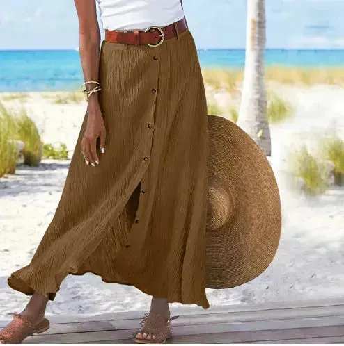 Women's summer Fashion Cotton Linen A-Line Hip Mid Waist Long maxi Skirt