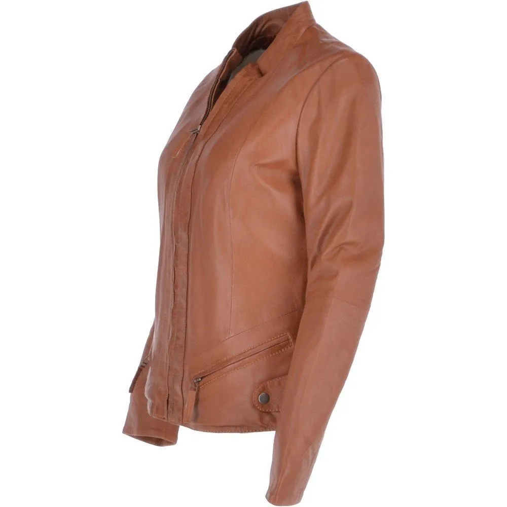 Women's Utility Pockets Tan Leather Jacket
