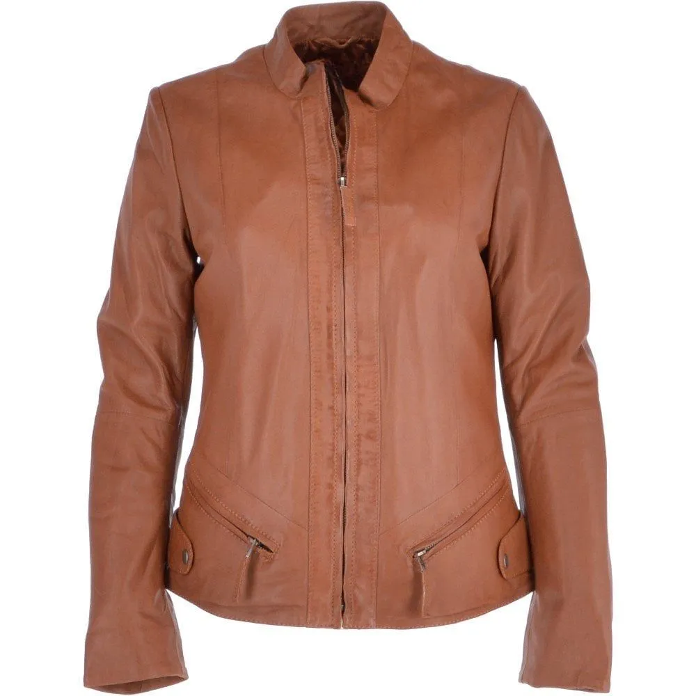 Women's Utility Pockets Tan Leather Jacket
