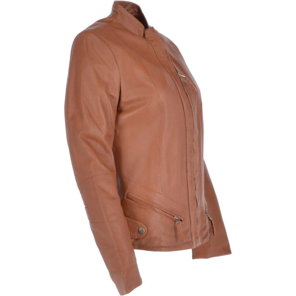 Women's Utility Pockets Tan Leather Jacket