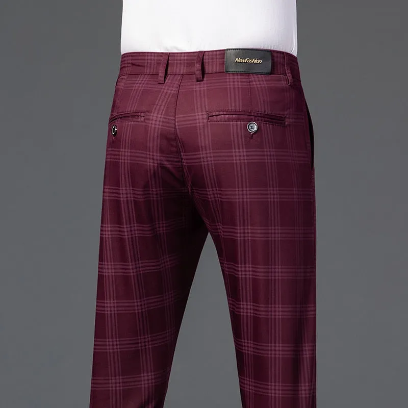 Wood Brand Autumn Plaid Pants Men Cotton Formal Work Business Pants