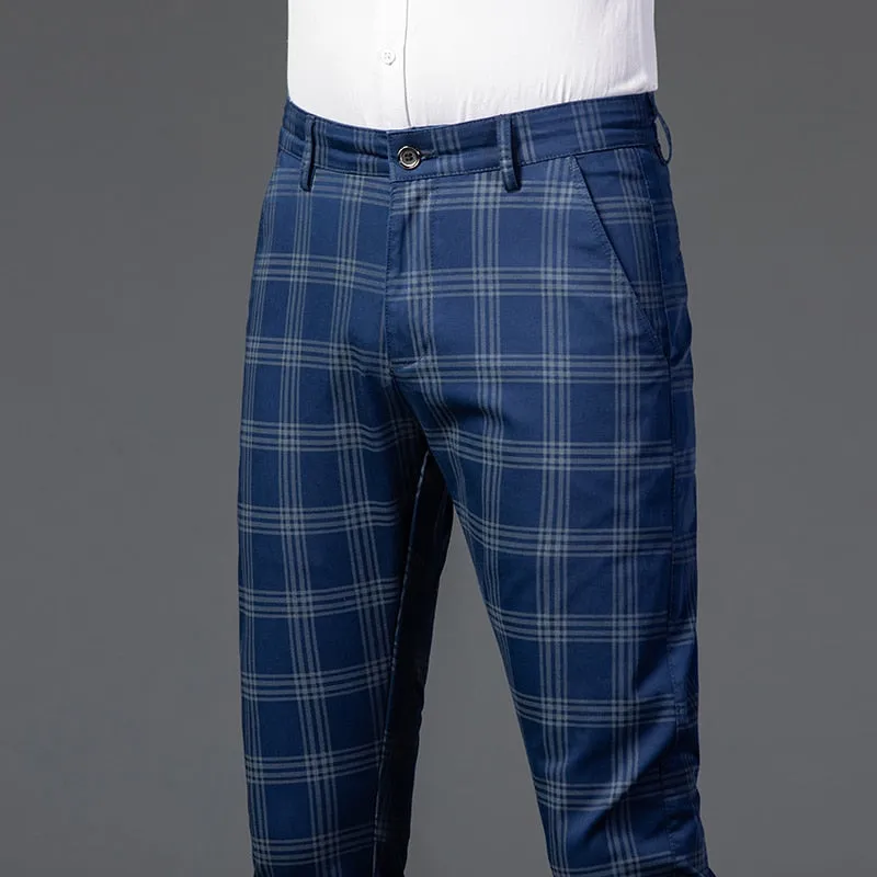 Wood Brand Autumn Plaid Pants Men Cotton Formal Work Business Pants
