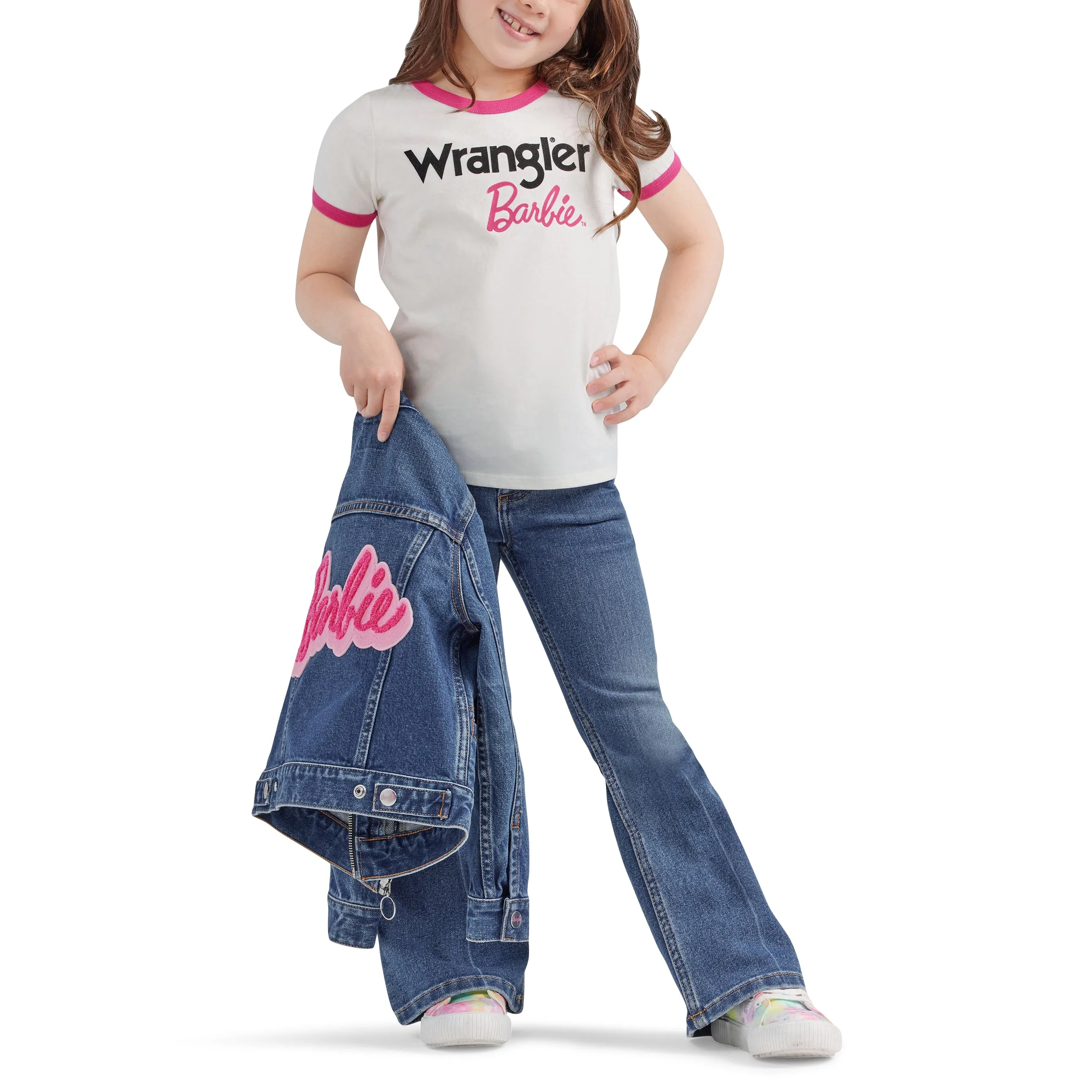 Wrangler x Barbie Girls' Logo Ringer Tee in Snow White