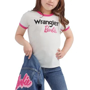 Wrangler x Barbie Girls' Logo Ringer Tee in Snow White