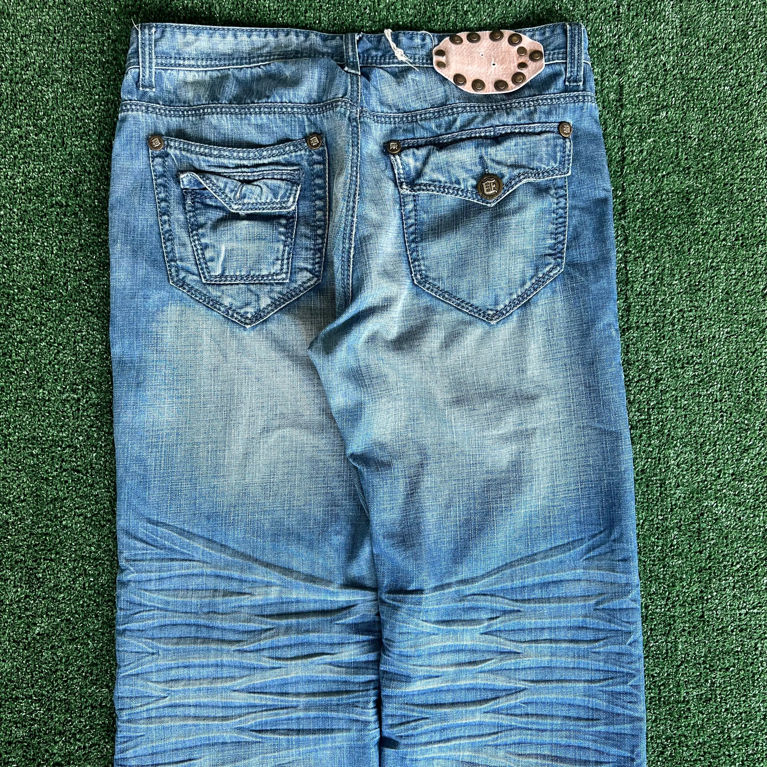 Y2K Do Denim Baggy Wide Leg Flap Pocket Blue Jeans - 38x28.75" 20.5" Openings