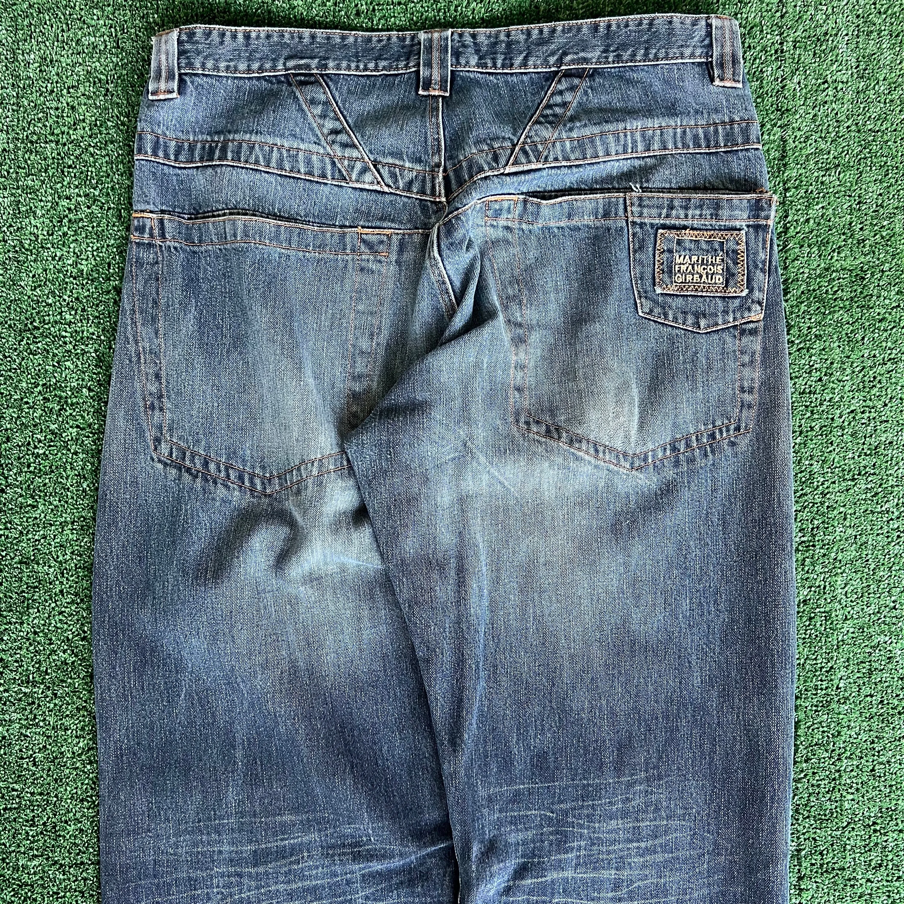 Y2K Marithe Francois Girbaud MFG Distressed Baggy Wide-Leg Blue Jeans - 41x33.5" 21" Openings