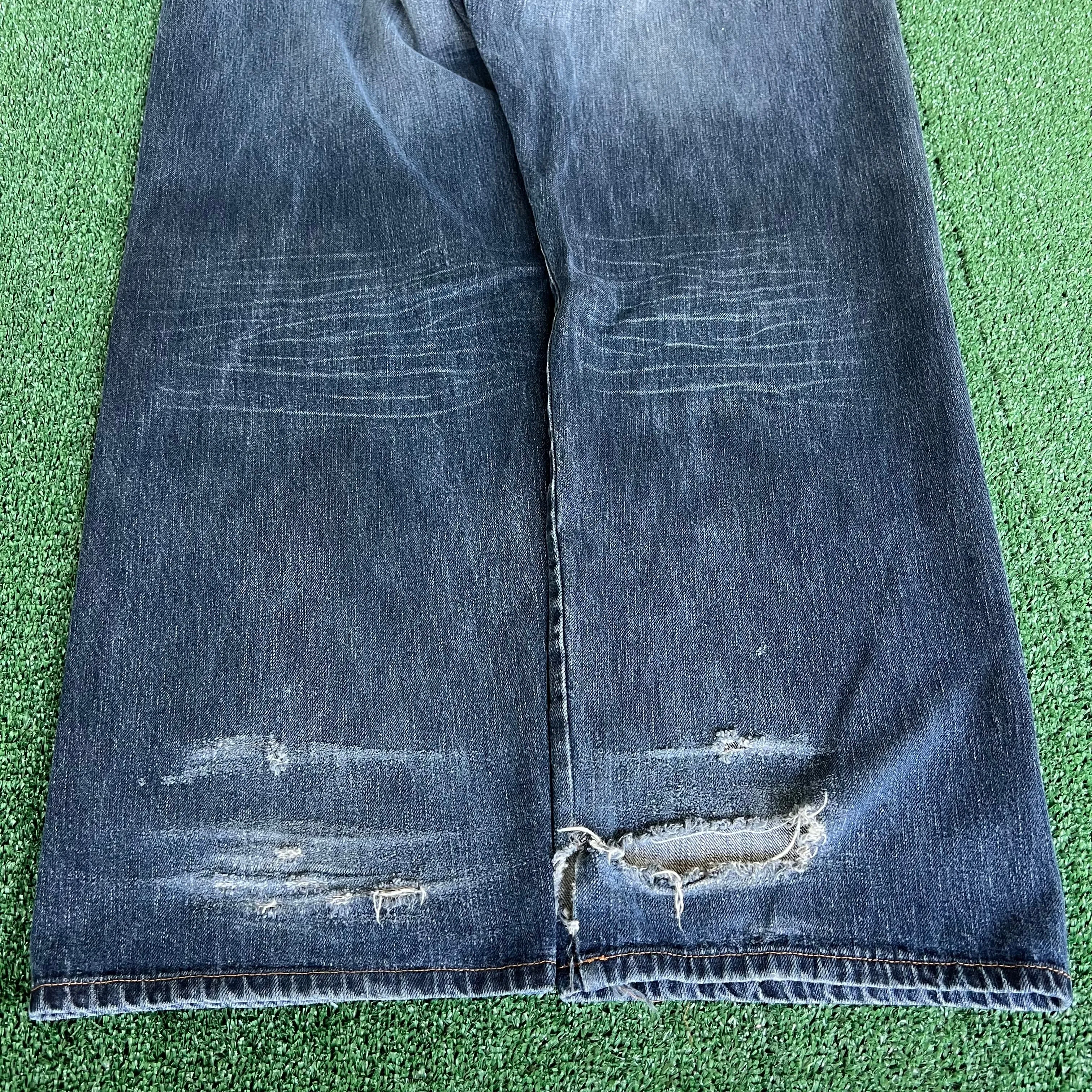 Y2K Marithe Francois Girbaud MFG Distressed Baggy Wide-Leg Blue Jeans - 41x33.5" 21" Openings