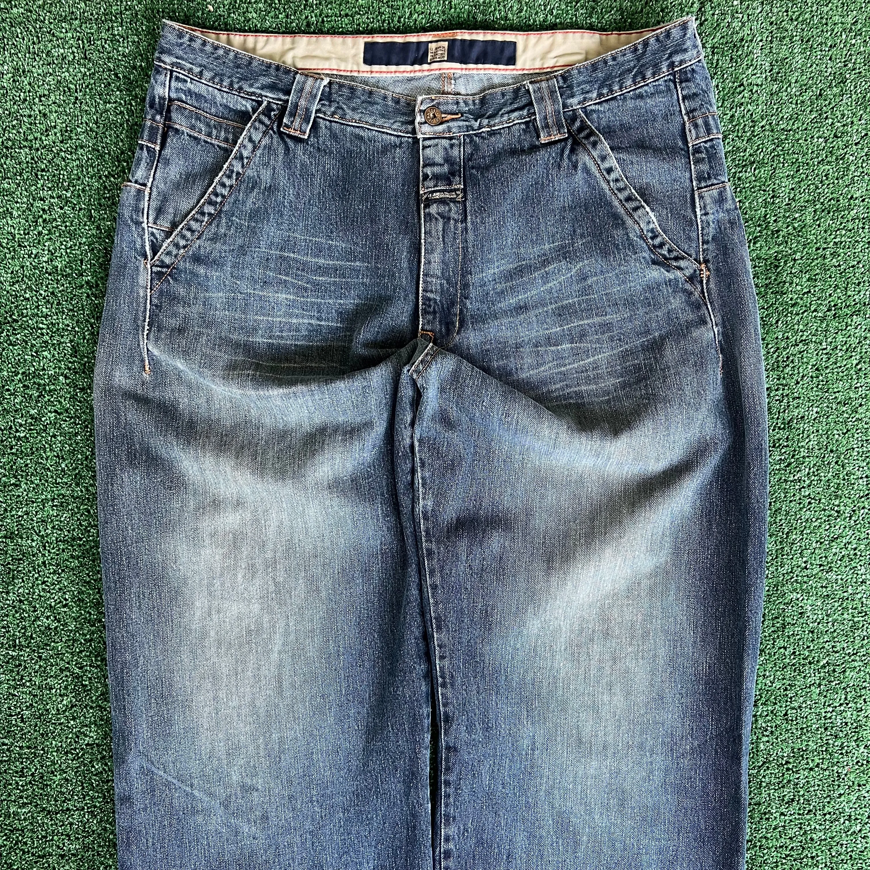 Y2K Marithe Francois Girbaud MFG Distressed Baggy Wide-Leg Blue Jeans - 41x33.5" 21" Openings