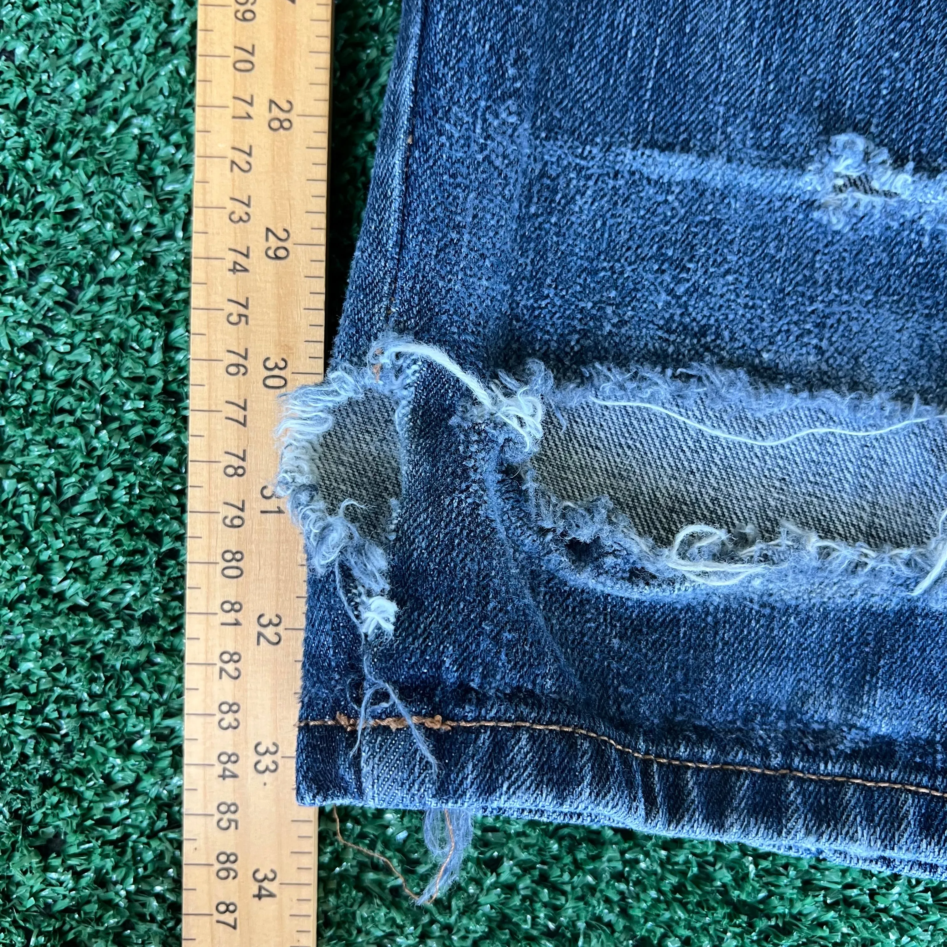Y2K Marithe Francois Girbaud MFG Distressed Baggy Wide-Leg Blue Jeans - 41x33.5" 21" Openings