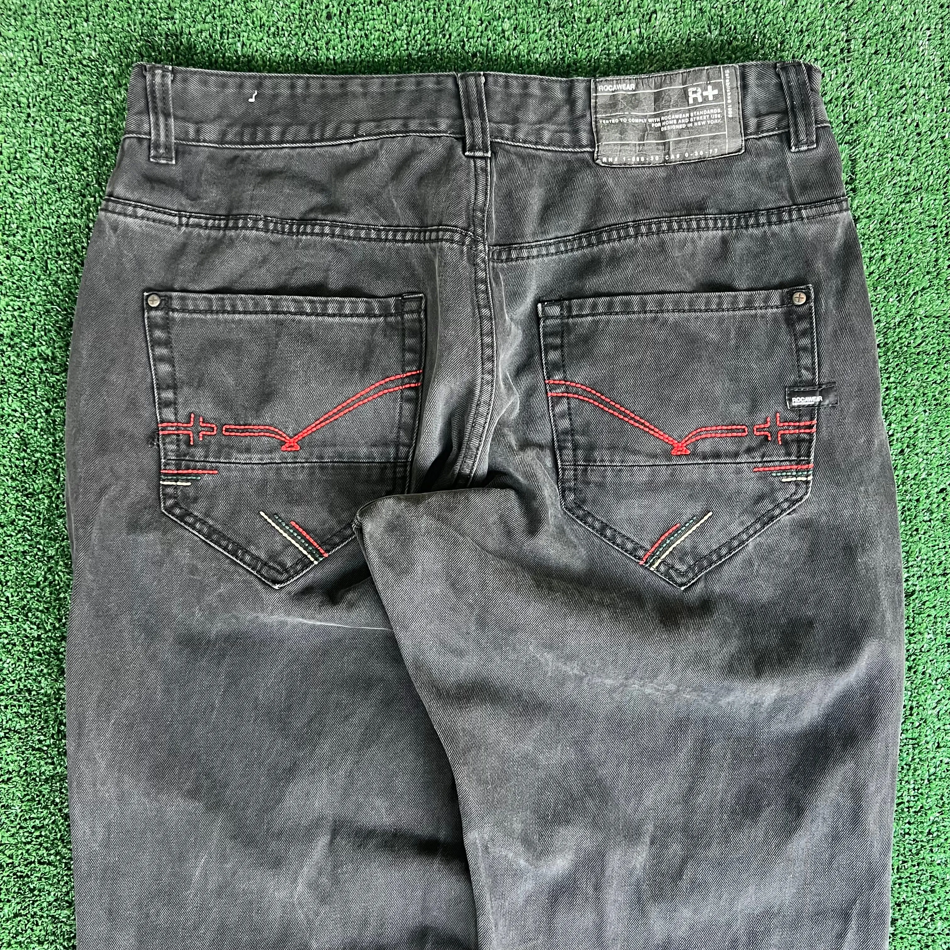Y2K Men's Rocawear Baggy Wide-Leg Black Jeans 39x31" 20" Open JNCO Style
