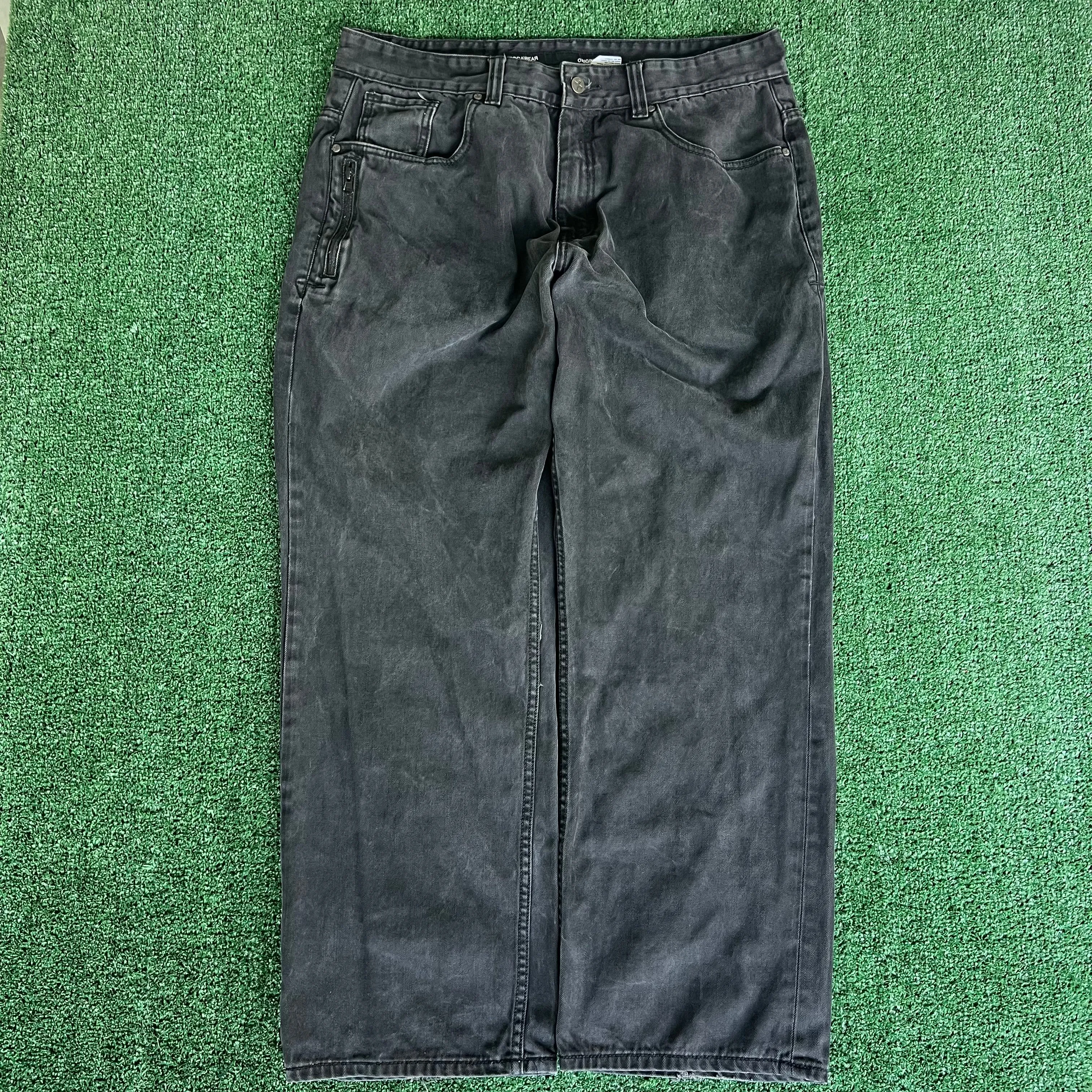 Y2K Men's Rocawear Baggy Wide-Leg Black Jeans 39x31" 20" Open JNCO Style
