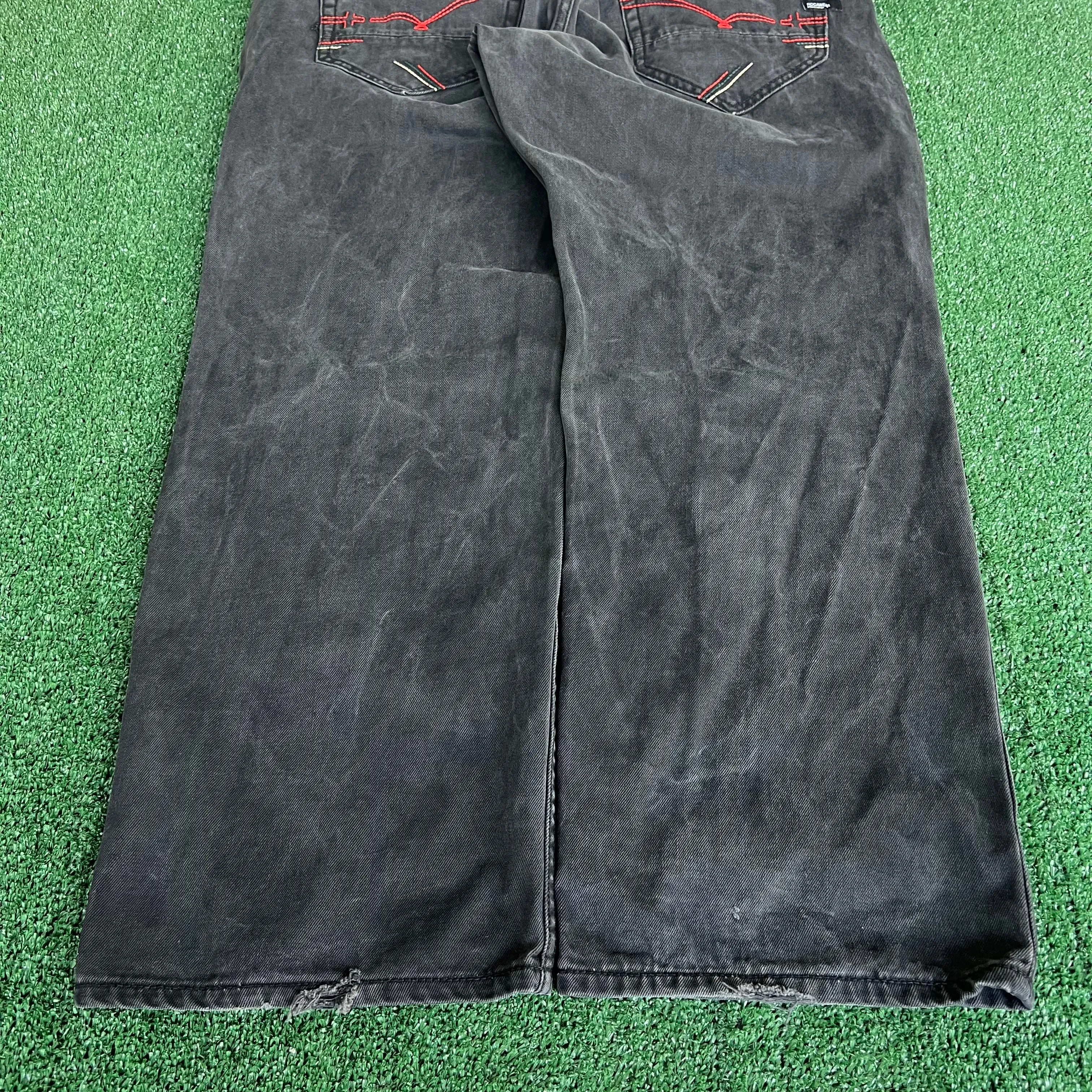 Y2K Men's Rocawear Baggy Wide-Leg Black Jeans 39x31" 20" Open JNCO Style