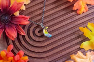 Yellow and Blue Dichroic Crescent Moon Pendant with Copper Wire Wrapping