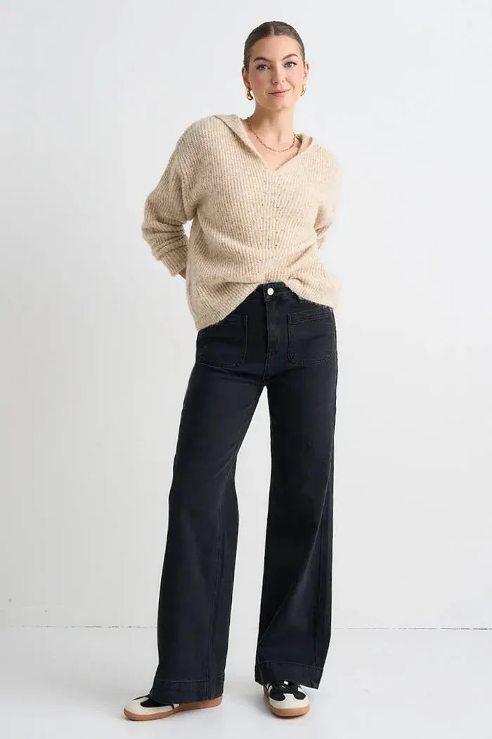 Zoey High Rise Wide Leg Pocket Jean - Black
