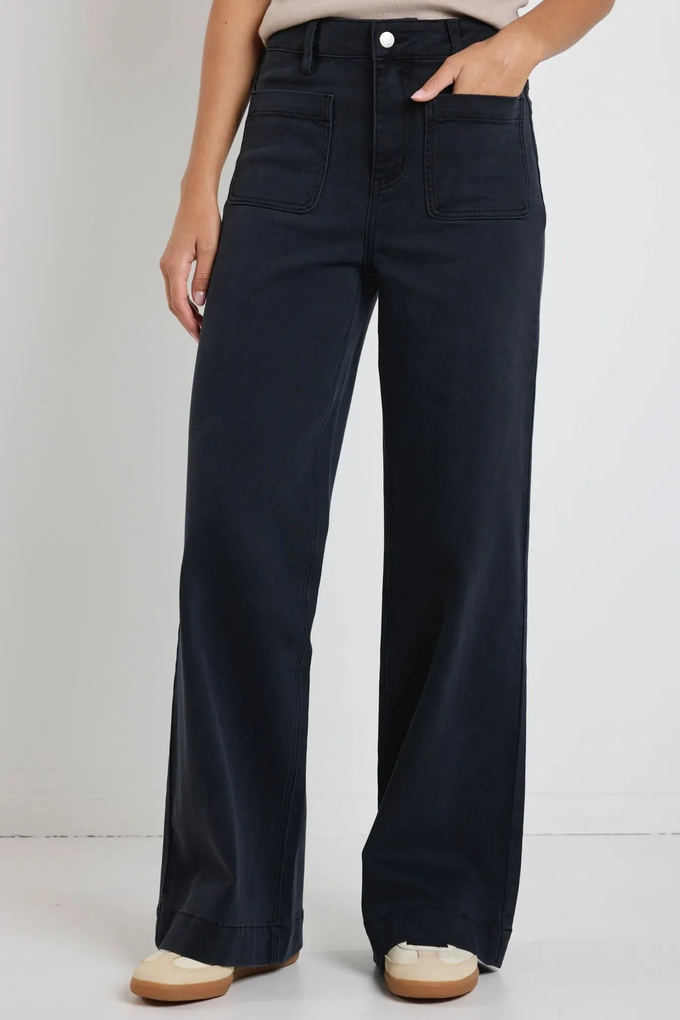 Zoey High Rise Wide Leg Pocket Jean - Black