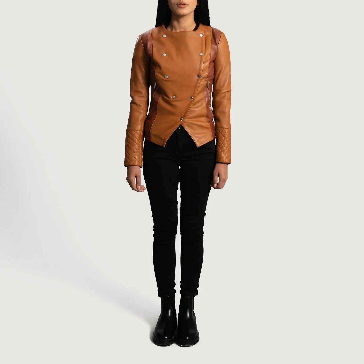 Zonal Tan Overlap Leather Jacket