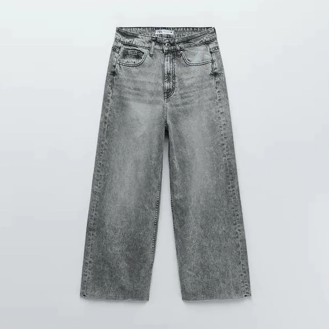 Zr wide leg/culotte crop bottom grey women jeans
