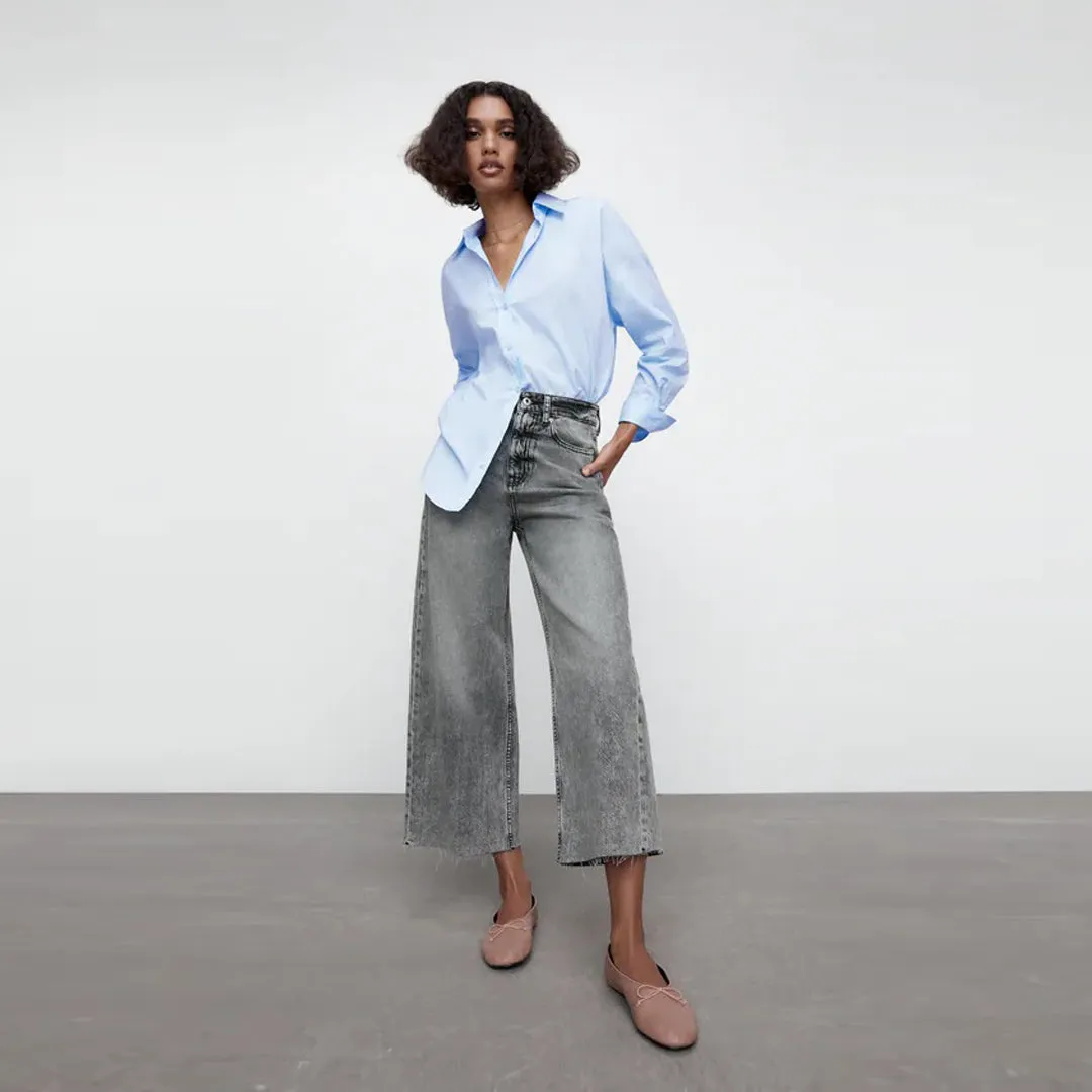Zr wide leg/culotte crop bottom grey women jeans