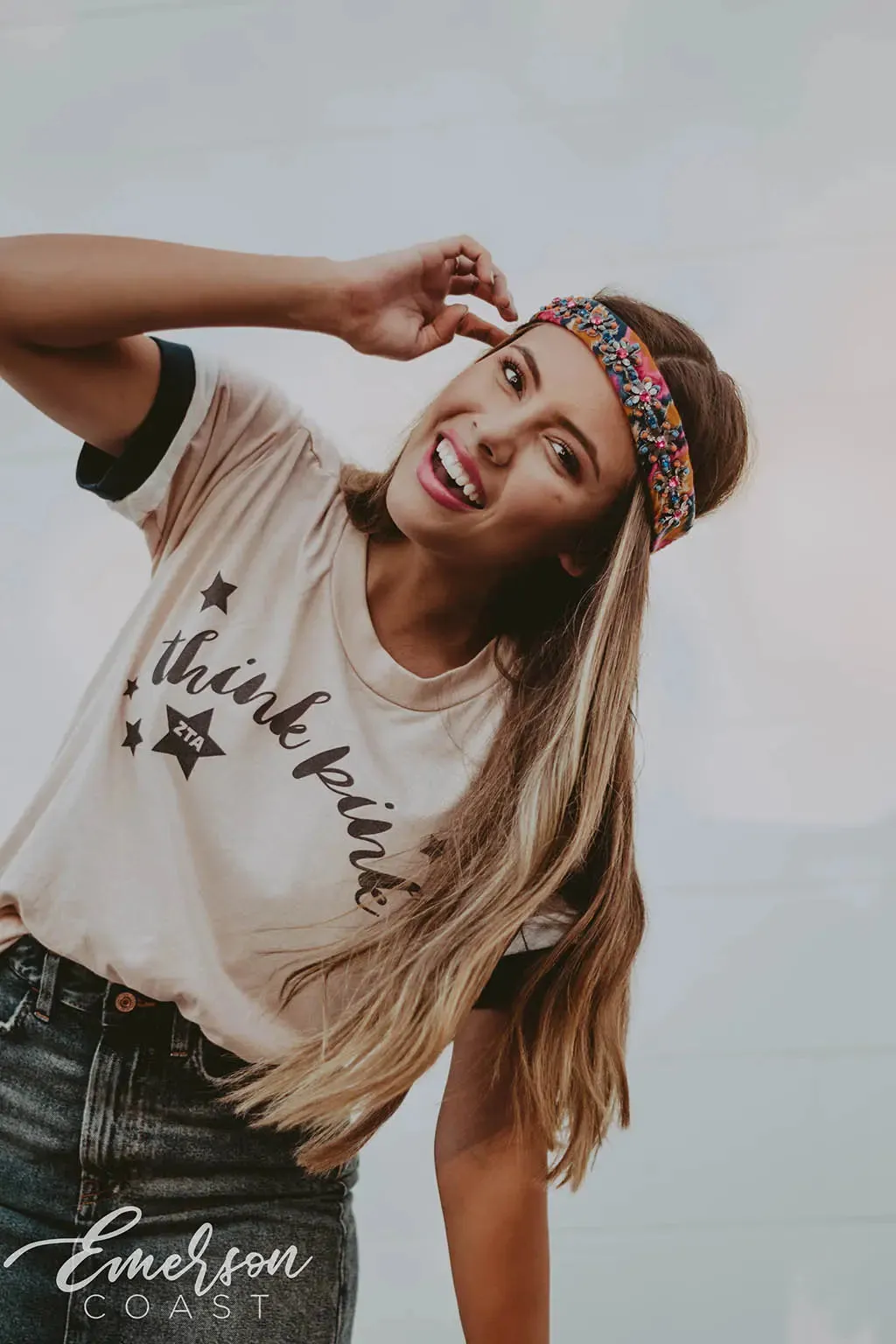 ZTA Think Pink Star Ringer Tee